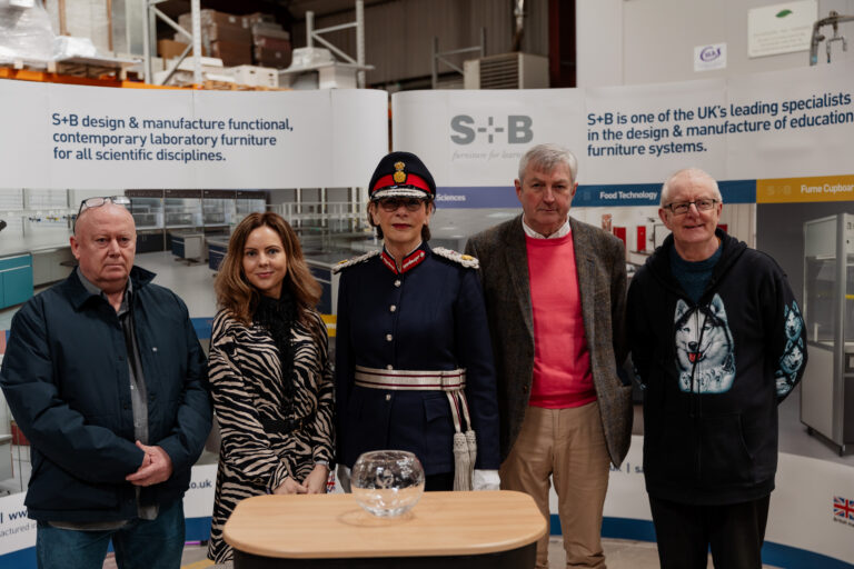 S+B UK Team Members with the The Lord Lieutenant of Greater Manchester, Mrs Diane Hawkins, during the Queens' Award for Enterprise: International Trade - Presentation Ceremony