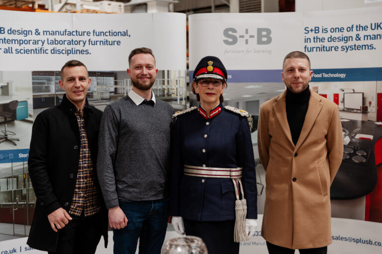 S+B UK Team Members with the The Lord Lieutenant of Greater Manchester, Mrs Diane Hawkins, during the Queens' Award for Enterprise: International Trade - Presentation Ceremony